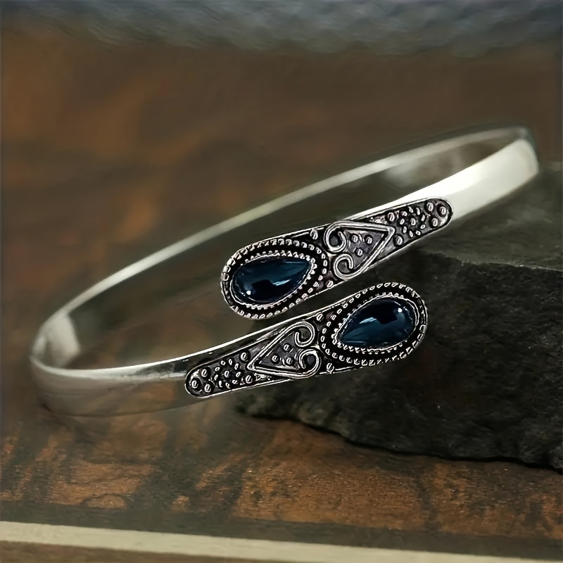 Boho Adjustable Cuff Bracelet with Synthetic Gem Inlay